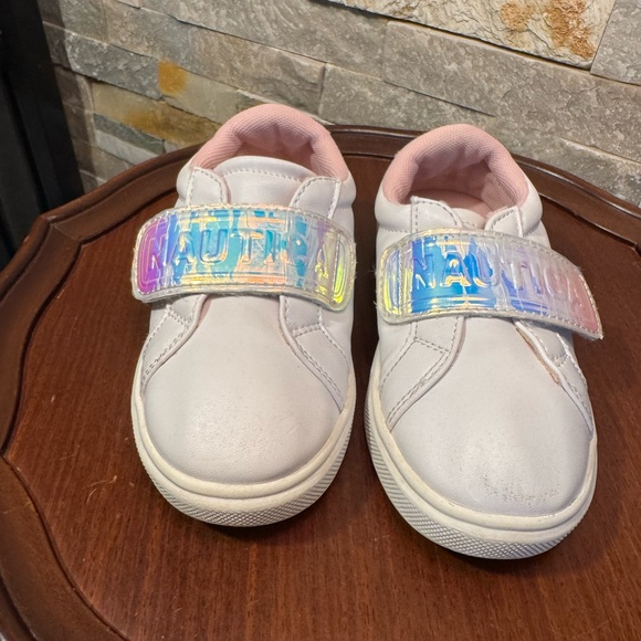 Child’s Sz 8 Nautica White Iridescent Pink Hook & Loop Slip-on Shoe Sneaker - Picture 2 of 7